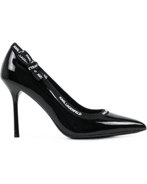 KARL LAGERFELD Patent-Finish Logo-Tape Court Shoes - Black