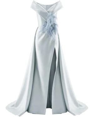 Gatti Nolli by Marwan Feather-Embellished Gown Dress - Blue