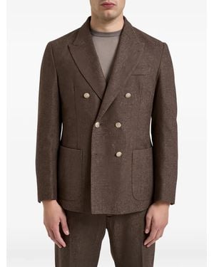 Eleventy Double-Breasted Peak-Lapels Jacket - Brown