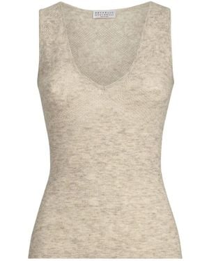 Brunello Cucinelli Silk, Alpaca And Wool Flower-Lace Knit Top - Natural