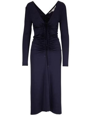 Veronica Beard Ruched-Detail V-Neck Dress - Blue