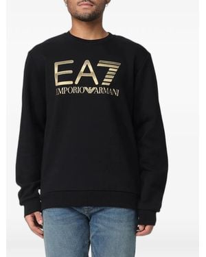 EA7 Logo-Print Cotton Sweatshirt - Black