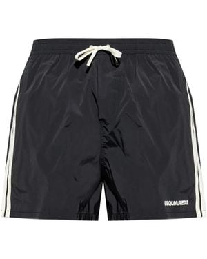DSquared² Logo-Print Side-Stripe Swim Shorts - Black