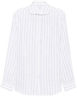 Brunello Cucinelli Striped Short Sleeve Mini Shirt - White
