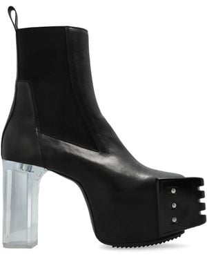 Rick Owens 120 Mm Grilled Leren Laarzen Met Plateauzool - Zwart