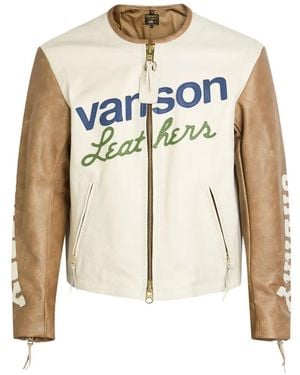 CHERRY LA Vanson Logo-Patch Leather Jacket - White