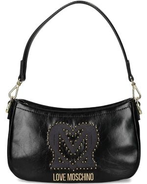 Love Moschino Logo-Plaque Studded Shoulder Bag - Black