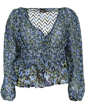 Desigual Floral-Print Smocked-Waist Blouse - Blue