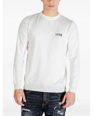 Icon Brand Logo-Print Jumper - White