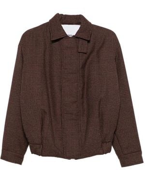 Costumein Houndstooth-Pattern Zip-Up Jacket - Brown