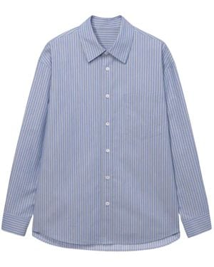 DUNST Striped Long-Sleeve Shirt - Blue