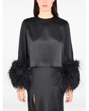 LAPOINTE Ostrich-Feathers Long Sleeves Top - Black