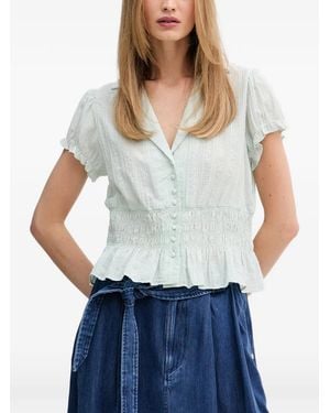 Pedro Del Hierro Madrid Seersucker Smocked Blouse - White