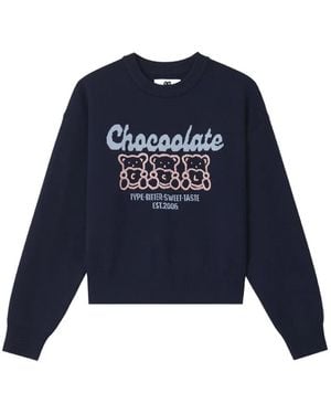 Chocoolate Logo-Embroidered Bear-Motif Jumper - Blue