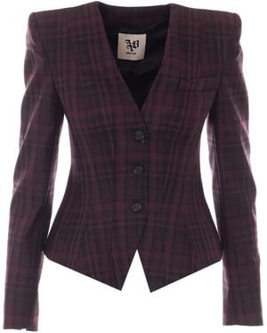 Aniye By Check-Print Padded-Shoulder Blazer - Purple