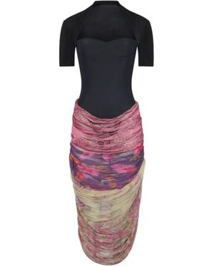 Marine Serre Robe Mi-Longue Drapée À Fleurs - Black