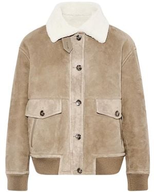 Yves Salomon Lamb Shearling Bomber Jacket - Natural