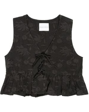 MAISON HOTEL Zhou Floral-Embroidered Ruffled Vest - Black