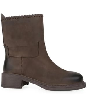 Linda Baumann Burnished Whipstitch-Trim Boots - Brown