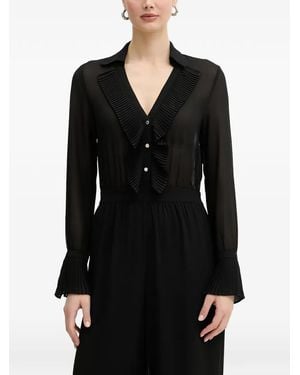 Morgan Pleated-Trim Wide-Leg Jumpsuit - Black