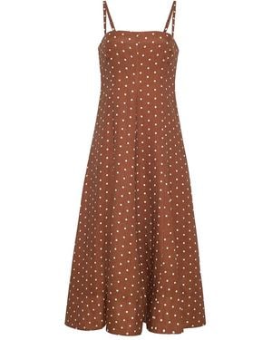 Cara Cara Polka-Dot Midi Day Dress - Brown