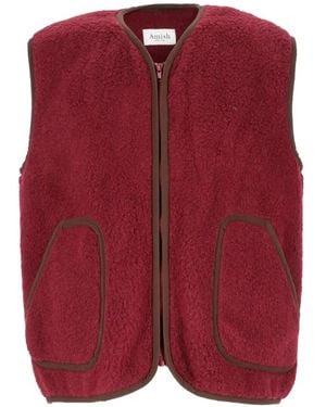 AMISH Fleece-Texture Zip-Up Gilet - Red