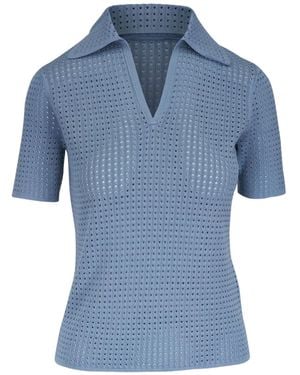 Lafayette 148 New York Poloshirt Mit Lochstrickmuster - Blau