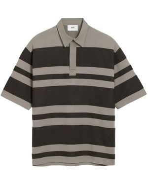 Ami Paris Gestreiftes Ami De Coeur Poloshirt - Grau