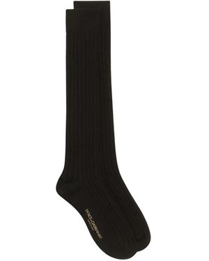 Dolce & Gabbana Ribbed Logo-Print Socks - Black