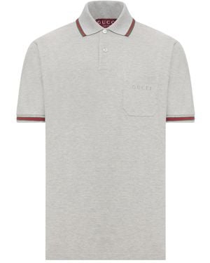 Gucci Katoenen Poloshirt Met Geborduurde Zak - Grijs