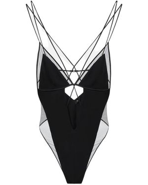 Elisabetta Franchi Tulle Insert Bodysuit - Black