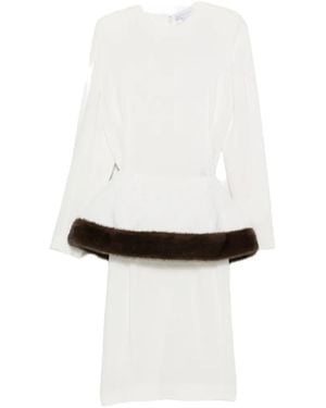 Stella McCartney Faux-Fur Trim Peplum Midi Dress - White