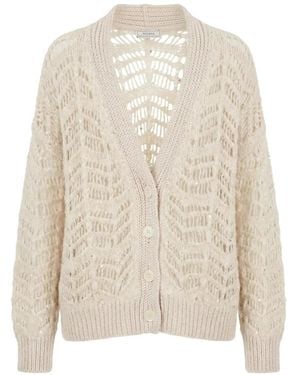 Peserico Sequin-Embellished Open-Knit Cardigan - White