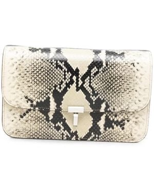 TOTEME T-Lock Python-Effect Leather Clutch Bag - White