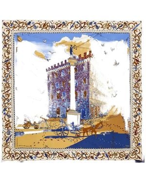 Ferragamo Palazzo Spini Feroni Print Silk Scarf - Blue