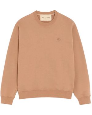 Valentino Garavani Cotton Sweatshirt With Vlogo Embroidery - Natural