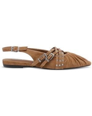 Ash Bianca Stud-Embellished Buckle-Detail Mules - Brown