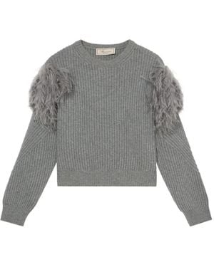 Blumarine Feather-embellished ribbed sweater - Gris