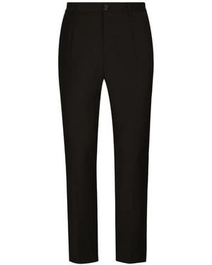 Dolce & Gabbana Stretch Cotton Pants With Dg Embroidery - Black