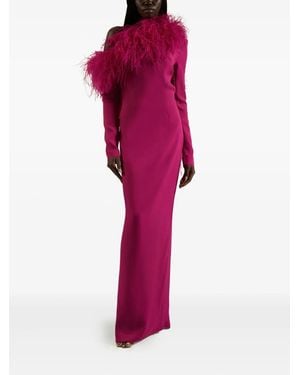 ‎Taller Marmo Feather-Trimmed One-Shoulder Dress - Red