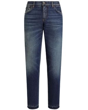 Dolce & Gabbana Faded-Effect Whiskered Jeans - Blue