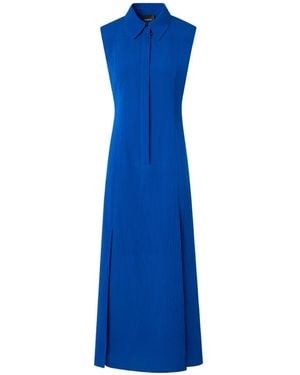 Akris Crinkled Sleeveless Shirt Midi Dress - Blue