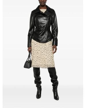 ADRIANNA FERETTI Belted Leather Biker Jacket - Black