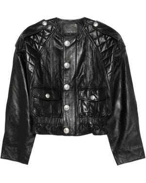 R13 Quilted Button Leather Jacket - Black