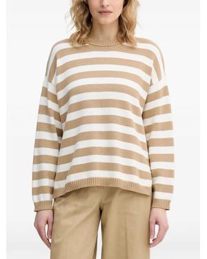 Benetton Striped-Knit Side-Slit Jumper - Natural