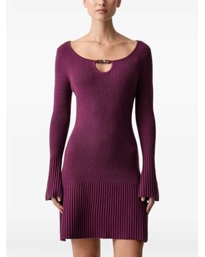 KARL LAGERFELD Logo-Plaque Ribbed-Knit Mini Dress - Purple