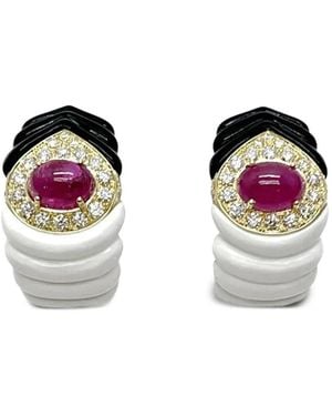 Andreoli Boucles D'Oreilles Serties De Diamants Et Rubis - White