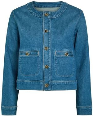 Mother The Stashed Collarless Button-Up Denim Jacket - Blue