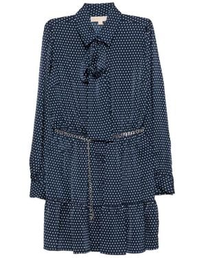 MICHAEL Michael Kors Polka-Dot Tie-Neck Mini Dress - Blue