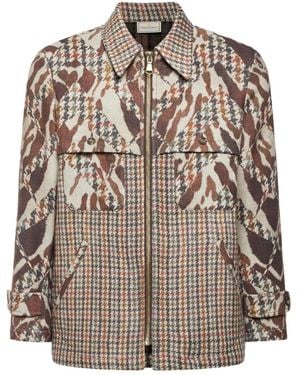Pierre Louis Mascia Houndstooth-Patterned Patchwork Jacket - Brown